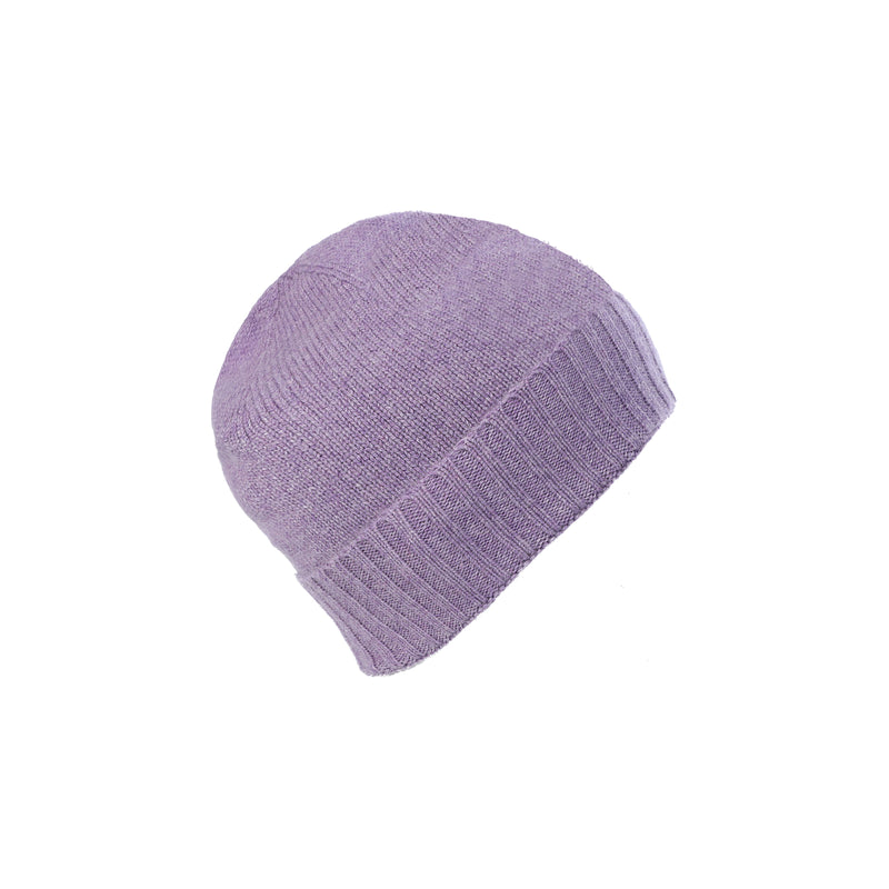 Plain Knit Ladies Beanie Rib Turn Up Heather - Heritage Of Scotland - HEATHER