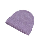 Plain Knit Ladies Beanie Rib Turn Up Heather - Heritage Of Scotland - HEATHER