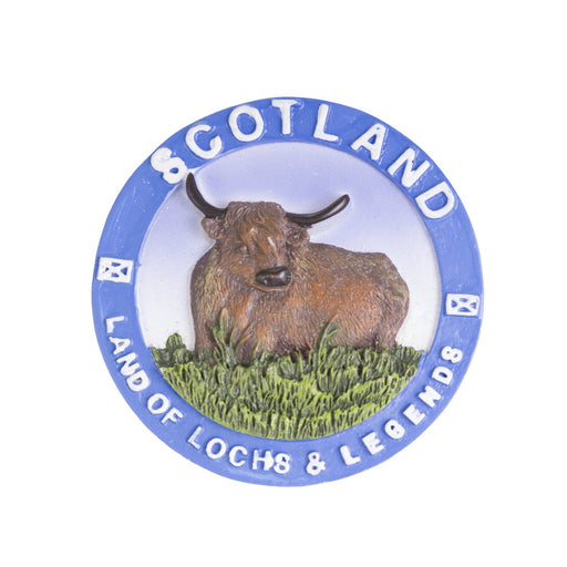 Resin Magnet Round - Scotland Cow - Heritage Of Scotland - NA