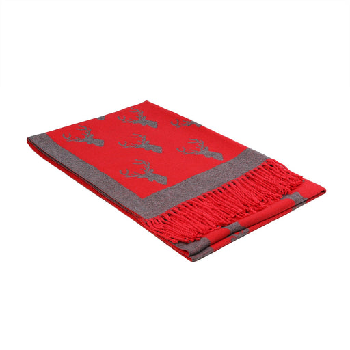 Scarf With Tassels Stag Red - Heritage Of Scotland - RED