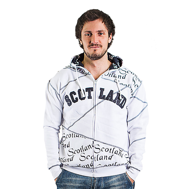 Scotland Scroll Hooded Zip Top White - Heritage Of Scotland - WHITE