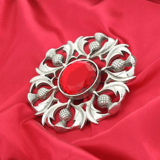 Scottish Thistle Plaid Brooch Red - Heritage Of Scotland - RED