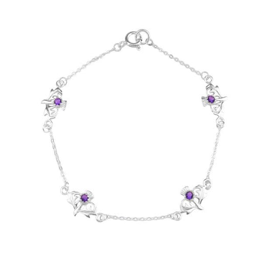 Scottish Thistle Silver Bracelet With Amethyst Stones - Heritage Of Scotland - N/A