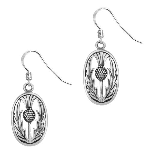 Scottish Thistle Silver Oval Drop Earrings - Heritage Of Scotland - N/A