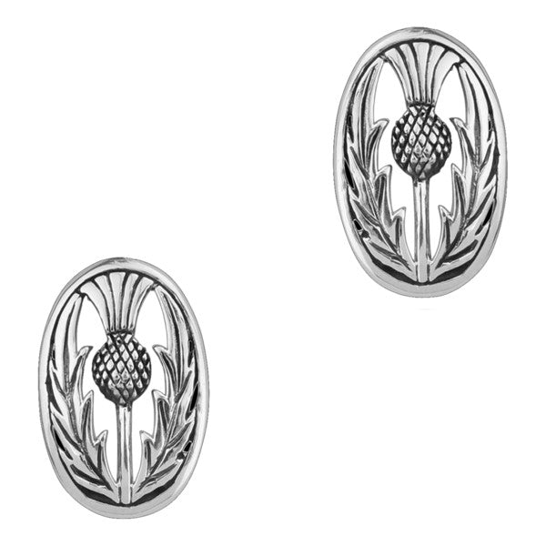 Scottish Thistle Silver Oval Stud Earrings - Heritage Of Scotland - N/A