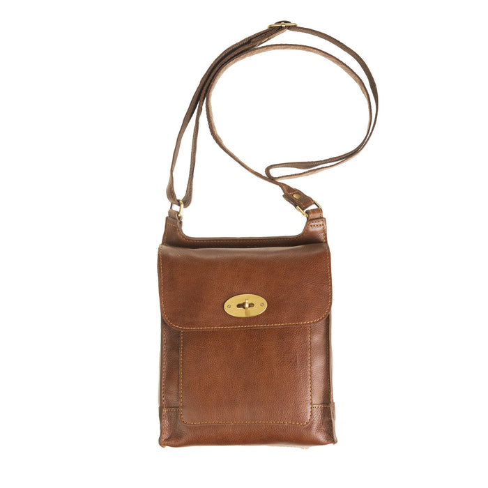 Small Leather Crossover Bag Cognac - Heritage Of Scotland - COGNAC