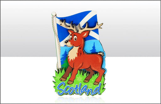 Stag & Scottish Flag Wood Magnet - Heritage Of Scotland - NA