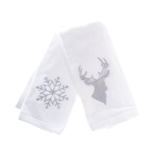 Stag / Silver Snowflake Twin Pack Towel - Heritage Of Scotland - WHITE