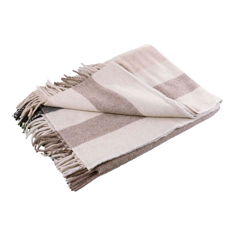 Stripe Herringbone Blanket Natural Green - Heritage Of Scotland - NATURAL GREEN