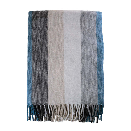 Stripe Herringbone Blanket Natural Teal - Heritage Of Scotland - NATURAL TEAL