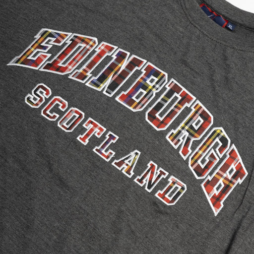 T-Shirts Emb Edin/Scotland Tartan Sleeve - Heritage Of Scotland - CHARCOAL