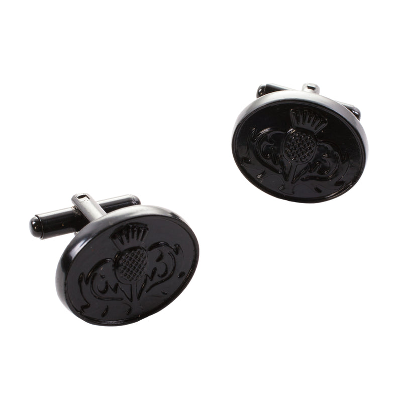 Thistle Oval Cufflinks Jet Black - Heritage Of Scotland - JET BLACK