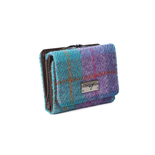 Unst Clasp Purse With Card Section Green & Purple Check - Heritage Of Scotland - GREEN & PURPLE CHECK