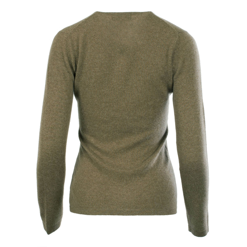 Women's 100% Cashmere V-Neck Jumper Dunedin Cashmere Olive - Heritage Of Scotland - OLIVE