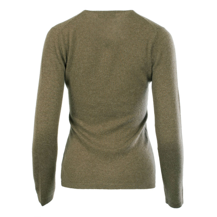 Women's 100% Cashmere V-Neck Jumper Dunedin Cashmere Olive - Heritage Of Scotland - OLIVE