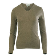 Women's 100% Cashmere V-Neck Jumper Dunedin Cashmere Olive - Heritage Of Scotland - OLIVE